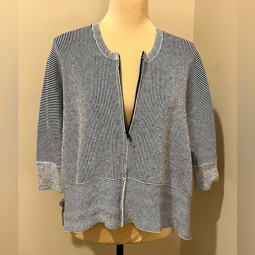 CAbi Black Striped Cupid's Full Zip Batwing Sweater Oversized Crop, XS